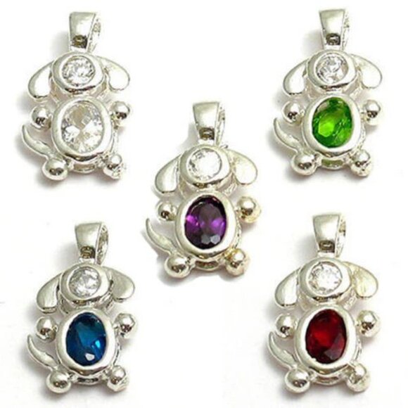 PUPPY DOG CHARM WITH OVAL CZ BIRTHSTONE IN STERLING SILVER